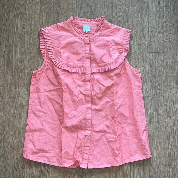 Karl Marc John Tops - Karl Marc John salmon pink ruffled sleeveless button down blouse